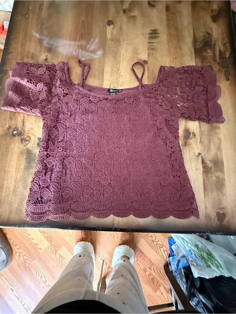 Miss Chievous Mauve Crochet Lace Off-Shoulder Camisole
